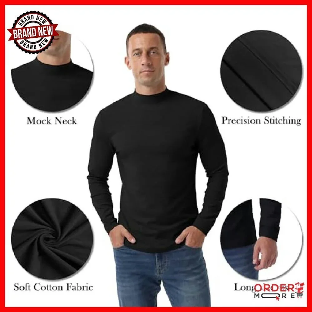 Men's Cotton Mock Turtleneck Thermal Shirt Long Sleeve Lightweight Pullover